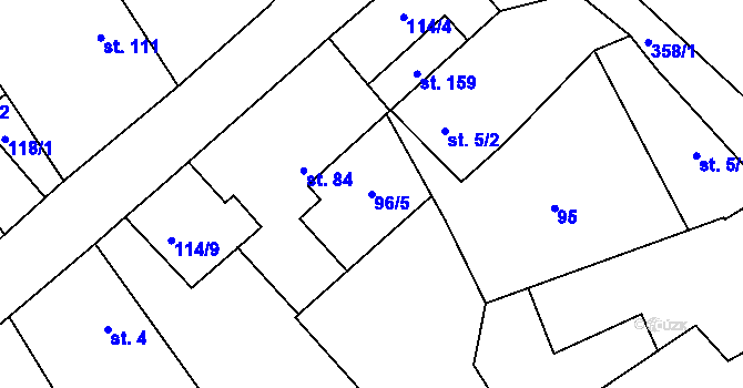 Parcela st. 96/5 v KÚ Žlebské Chvalovice, Katastrální mapa