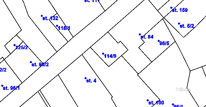 Parcela st. 114/9 v KÚ Žlebské Chvalovice, Katastrální mapa
