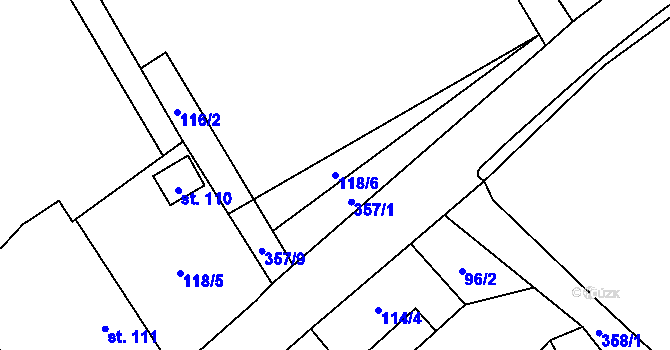 Parcela st. 118/6 v KÚ Žlebské Chvalovice, Katastrální mapa