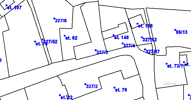 Parcela st. 327/3 v KÚ Žlebské Chvalovice, Katastrální mapa