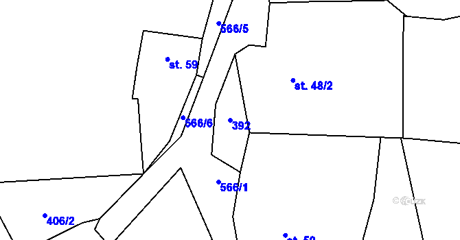 Parcela st. 392 v KÚ Žlebské Chvalovice, Katastrální mapa