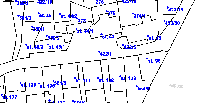Parcela st. 422/1 v KÚ Žlebské Chvalovice, Katastrální mapa