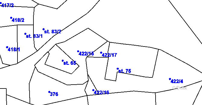 Parcela st. 422/17 v KÚ Žlebské Chvalovice, Katastrální mapa