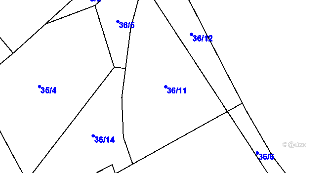 Parcela st. 36/11 v KÚ Žlebské Chvalovice, Katastrální mapa