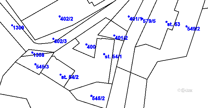 Parcela st. 54/1 v KÚ Žlebské Chvalovice, Katastrální mapa