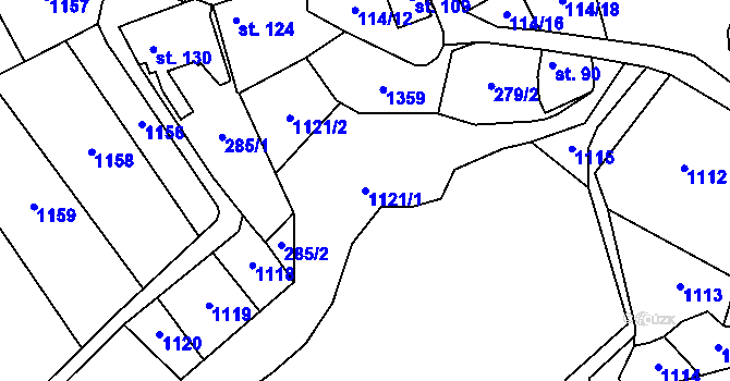 Parcela st. 1121/1 v KÚ Žlebské Chvalovice, Katastrální mapa