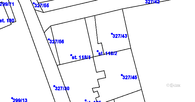 Parcela st. 118/2 v KÚ Žlebské Chvalovice, Katastrální mapa