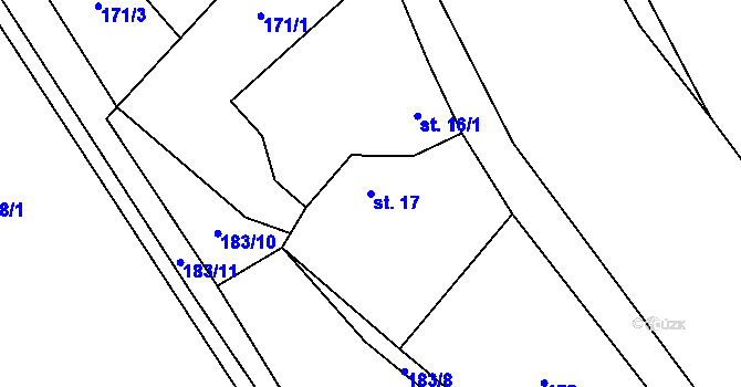 Parcela st. 17 v KÚ Žleby, Katastrální mapa