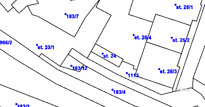 Parcela st. 24 v KÚ Žleby, Katastrální mapa