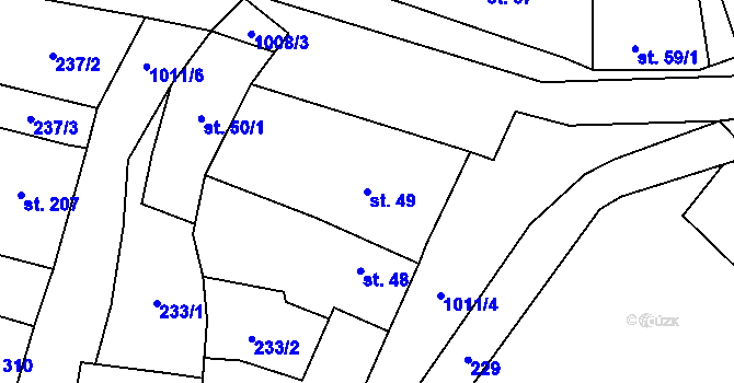 Parcela st. 49 v KÚ Žleby, Katastrální mapa