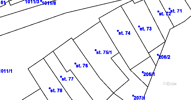 Parcela st. 75/1 v KÚ Žleby, Katastrální mapa