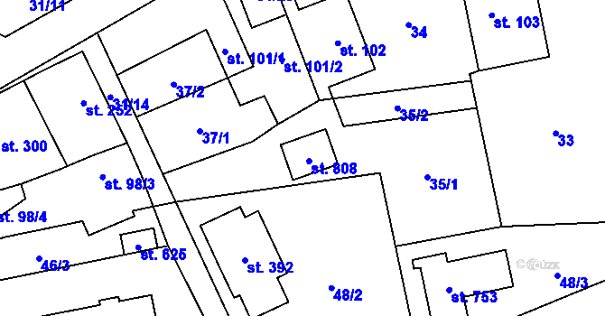 Parcela st. 100 v KÚ Žleby, Katastrální mapa