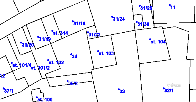 Parcela st. 103 v KÚ Žleby, Katastrální mapa