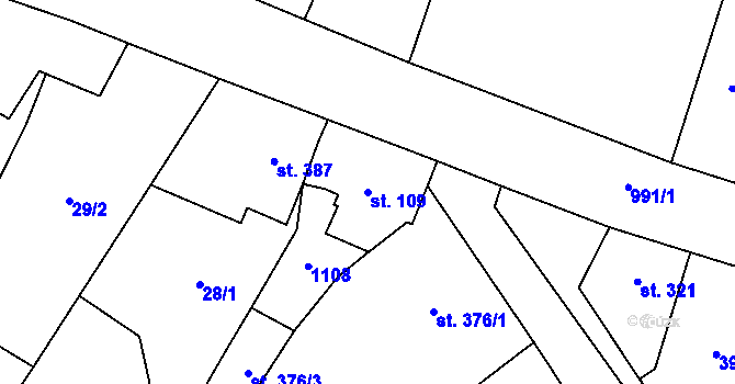 Parcela st. 109 v KÚ Žleby, Katastrální mapa
