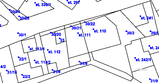 Parcela st. 111 v KÚ Žleby, Katastrální mapa
