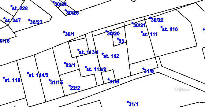 Parcela st. 112 v KÚ Žleby, Katastrální mapa
