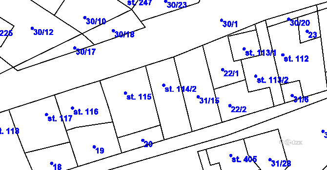 Parcela st. 114/2 v KÚ Žleby, Katastrální mapa