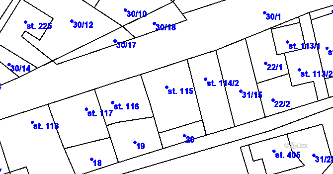 Parcela st. 115 v KÚ Žleby, Katastrální mapa
