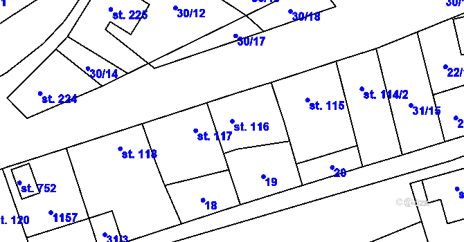 Parcela st. 116 v KÚ Žleby, Katastrální mapa