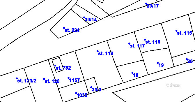 Parcela st. 118 v KÚ Žleby, Katastrální mapa