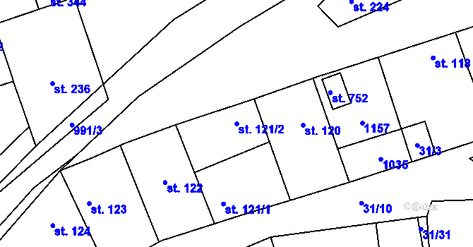 Parcela st. 121/2 v KÚ Žleby, Katastrální mapa