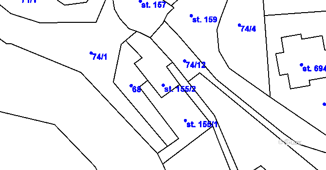 Parcela st. 155/2 v KÚ Žleby, Katastrální mapa