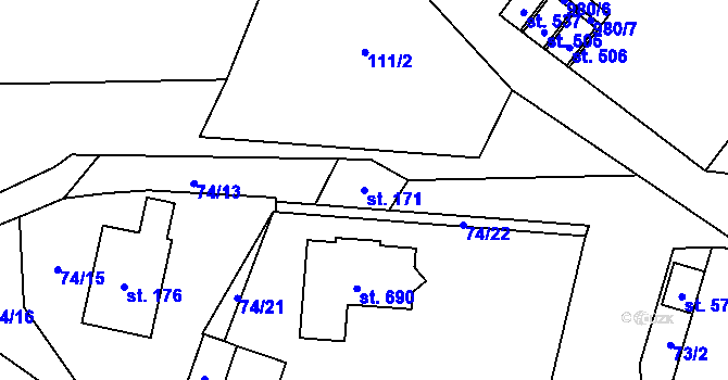 Parcela st. 171 v KÚ Žleby, Katastrální mapa
