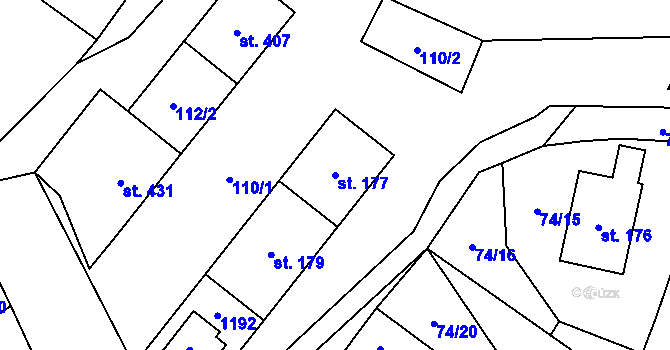 Parcela st. 177 v KÚ Žleby, Katastrální mapa