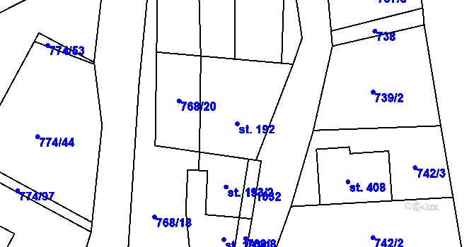 Parcela st. 192 v KÚ Žleby, Katastrální mapa