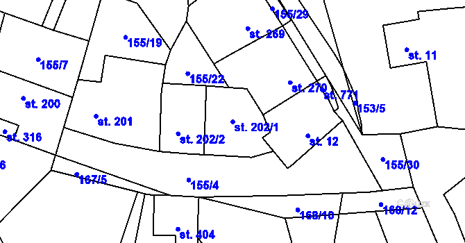 Parcela st. 202/1 v KÚ Žleby, Katastrální mapa