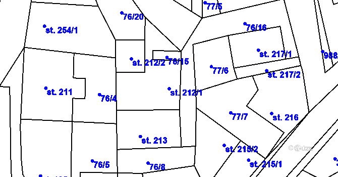 Parcela st. 212/1 v KÚ Žleby, Katastrální mapa