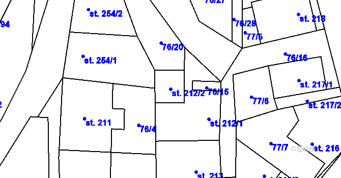 Parcela st. 212/2 v KÚ Žleby, Katastrální mapa
