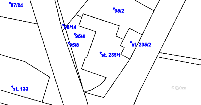 Parcela st. 235/1 v KÚ Žleby, Katastrální mapa