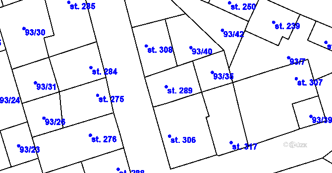 Parcela st. 289 v KÚ Žleby, Katastrální mapa