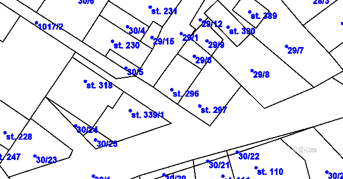 Parcela st. 296 v KÚ Žleby, Katastrální mapa