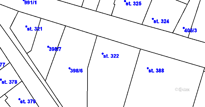 Parcela st. 322 v KÚ Žleby, Katastrální mapa
