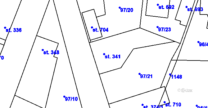 Parcela st. 341 v KÚ Žleby, Katastrální mapa