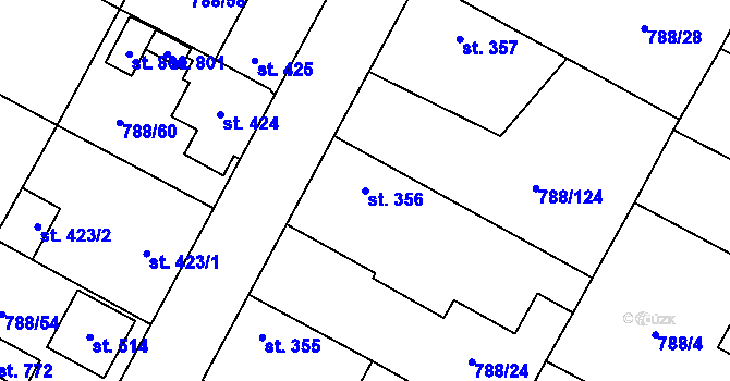 Parcela st. 356 v KÚ Žleby, Katastrální mapa