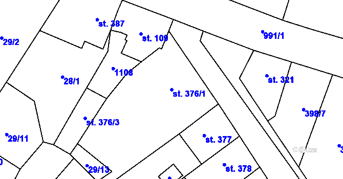 Parcela st. 376/1 v KÚ Žleby, Katastrální mapa