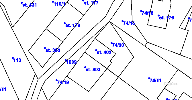 Parcela st. 402 v KÚ Žleby, Katastrální mapa