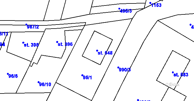 Parcela st. 548 v KÚ Žleby, Katastrální mapa