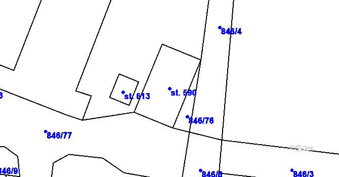 Parcela st. 590 v KÚ Žleby, Katastrální mapa