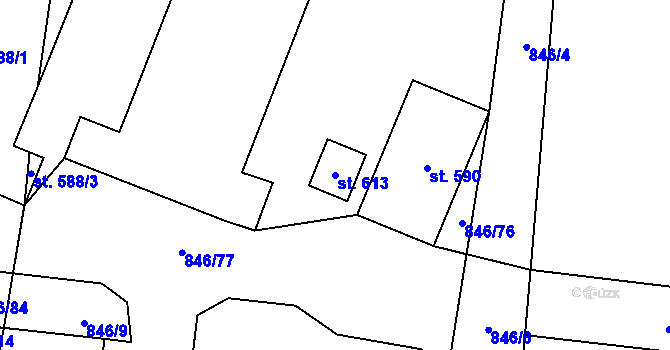 Parcela st. 613 v KÚ Žleby, Katastrální mapa