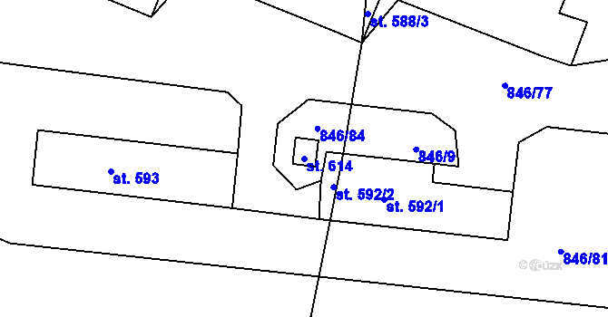 Parcela st. 614 v KÚ Žleby, Katastrální mapa