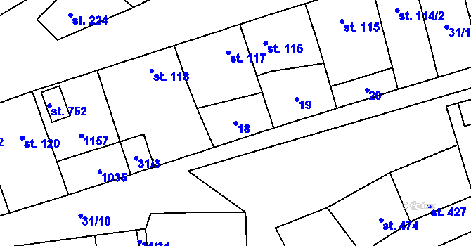 Parcela st. 18 v KÚ Žleby, Katastrální mapa