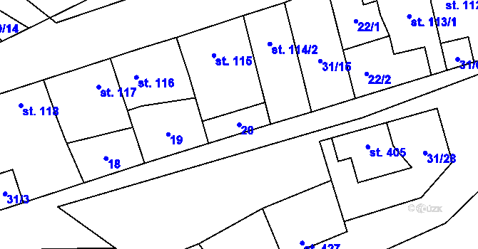 Parcela st. 20 v KÚ Žleby, Katastrální mapa