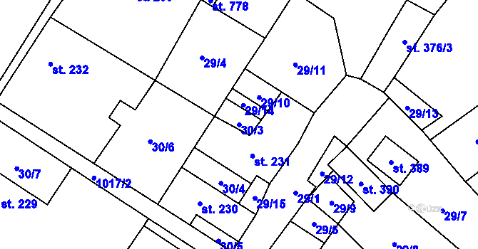 Parcela st. 30/3 v KÚ Žleby, Katastrální mapa