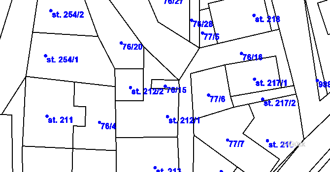 Parcela st. 76/15 v KÚ Žleby, Katastrální mapa