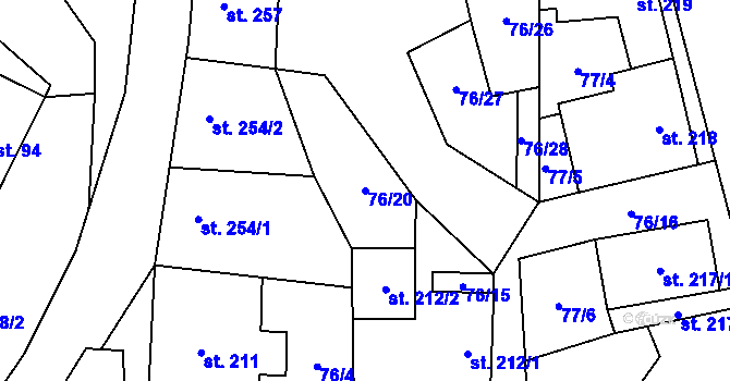 Parcela st. 76/20 v KÚ Žleby, Katastrální mapa