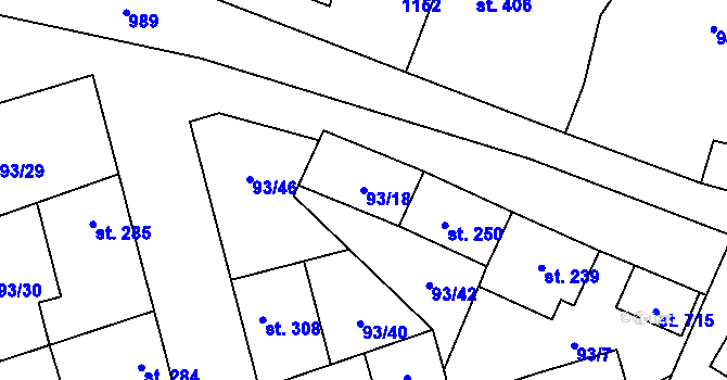 Parcela st. 93/18 v KÚ Žleby, Katastrální mapa